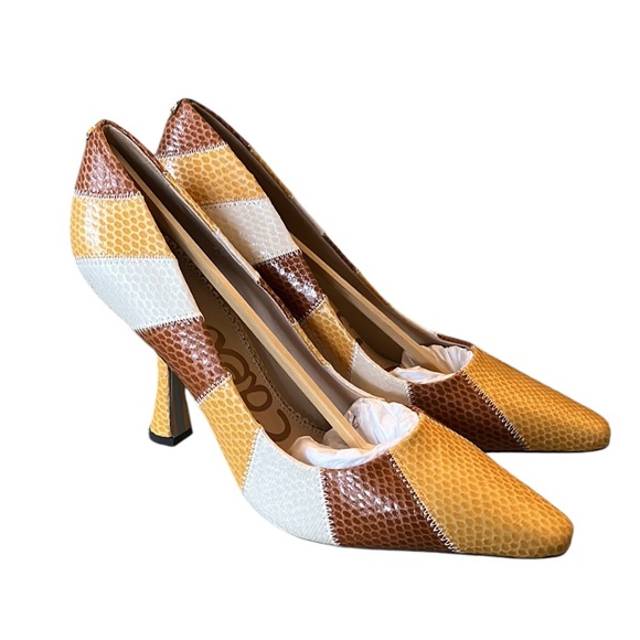 LN Sam Edelman Toni Snakeskin Embossed Colorblock Pumps Heels - 9 - Picture 4 of 16